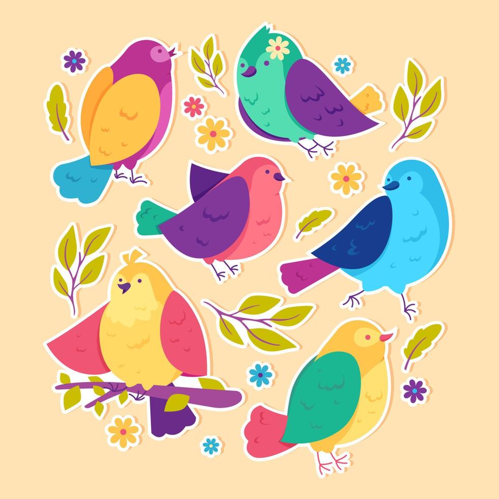 conjunto de pegatinas de diario de pájaros vector