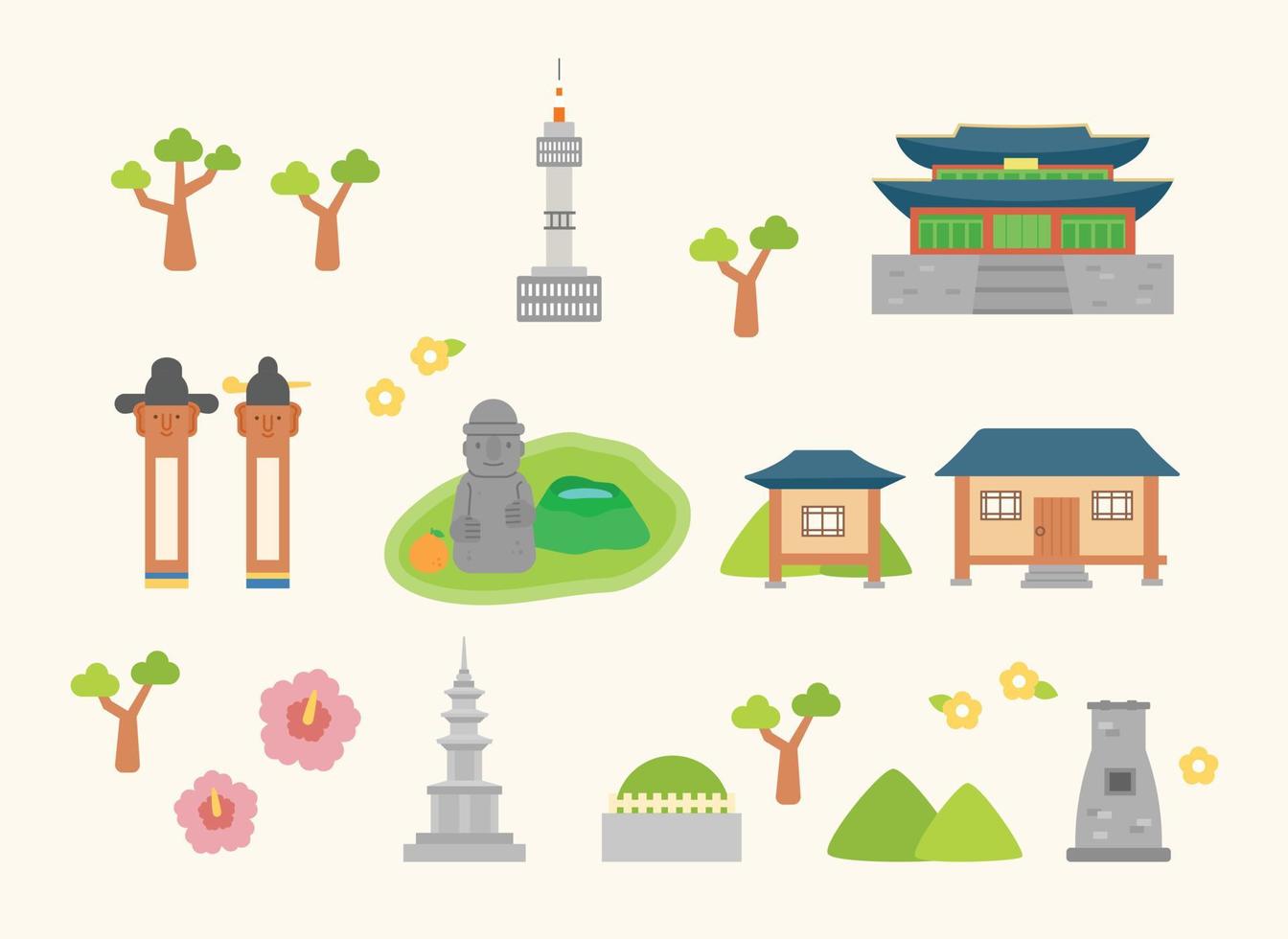 Korean traditional cultural property icon. Cute hand drawn design. vector