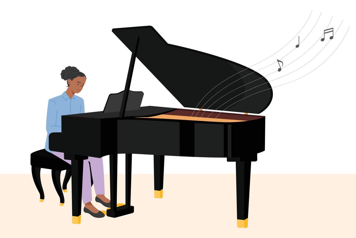 A female player is playing the piano. flat design style vector illustration.