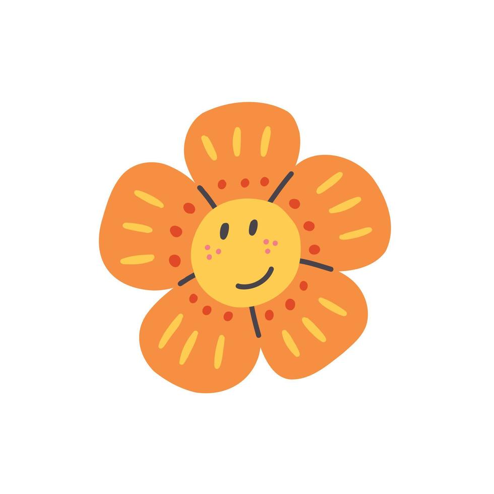 Retro smiling character face orange flower vector