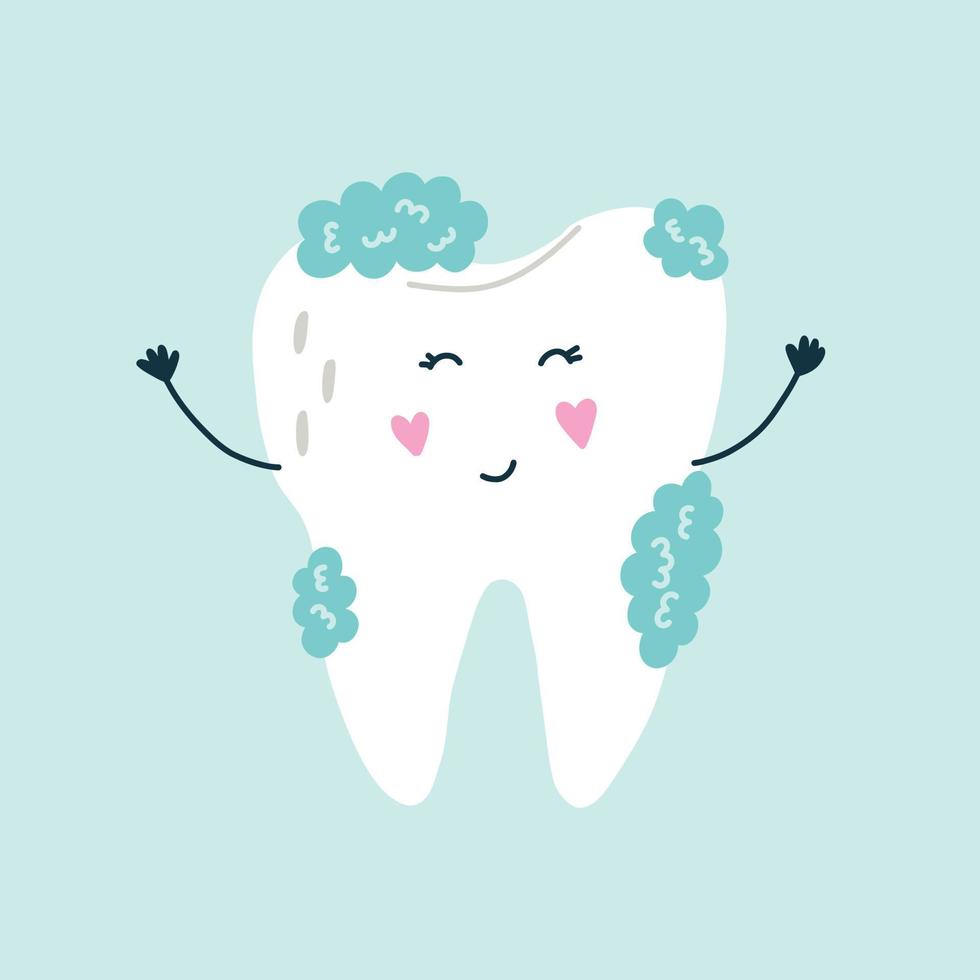 Cute funny character white tooth in tooth foam vector