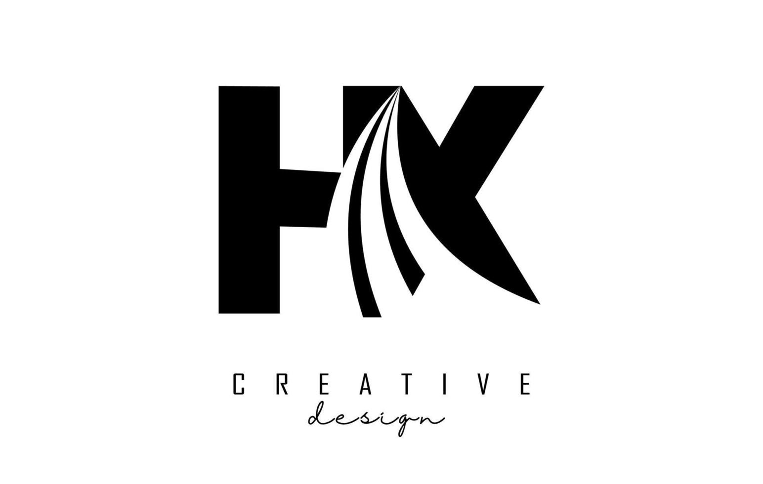 Creative black letters HX h x logo with leading lines and road concept design. Letters with geometric design. vector