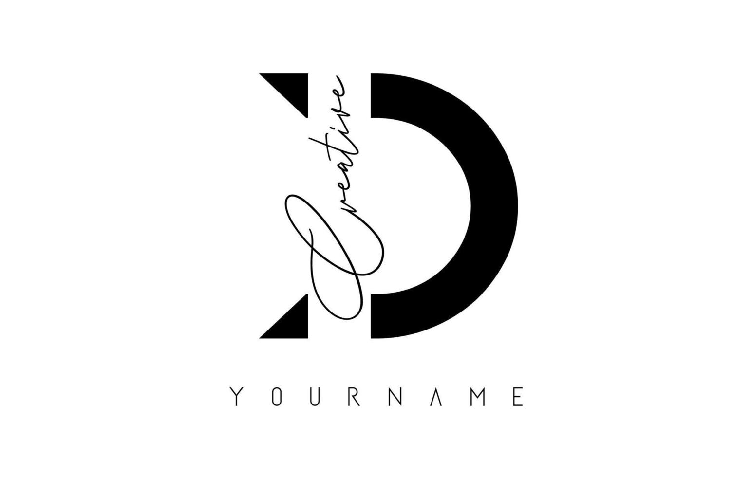 logotipo creativo d con cortes y diseño de concepto de texto escrito a mano. carta con diseño geométrico. vector