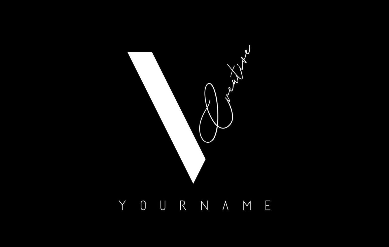 Creative V logo with cuts and handwritten text concept design. Letter with geometric design. vector