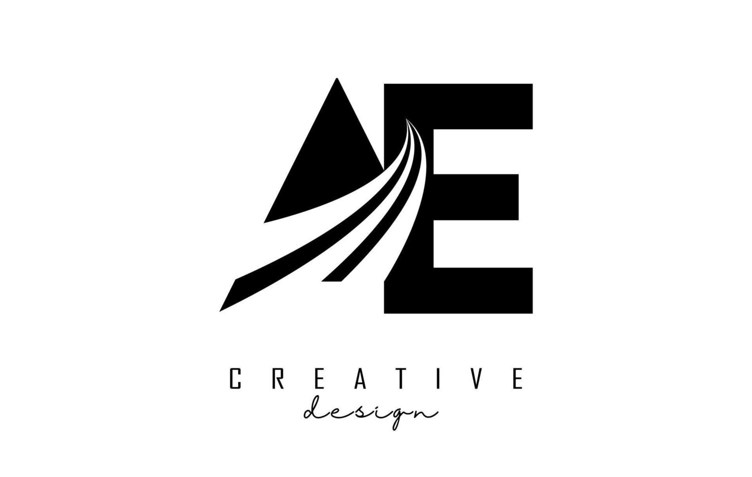 Creative black letters AE a e logo with leading lines and road concept design. Letters with geometric design. vector