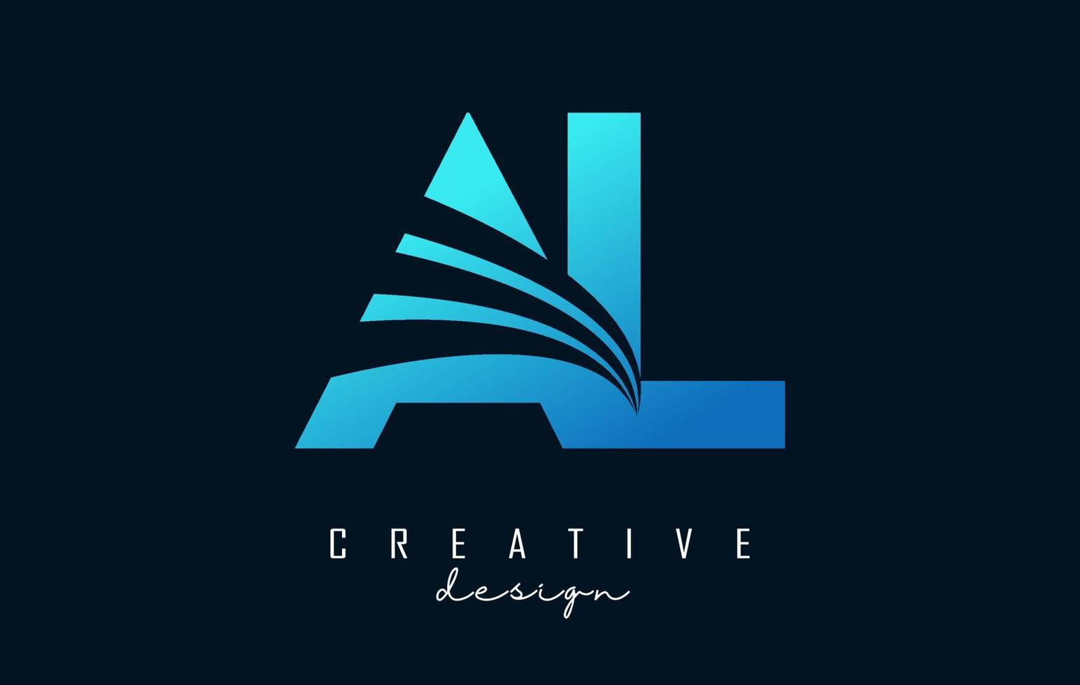 Creative blue letters AL A L logo with leading lines and road concept design. Letters with geometric design. vector