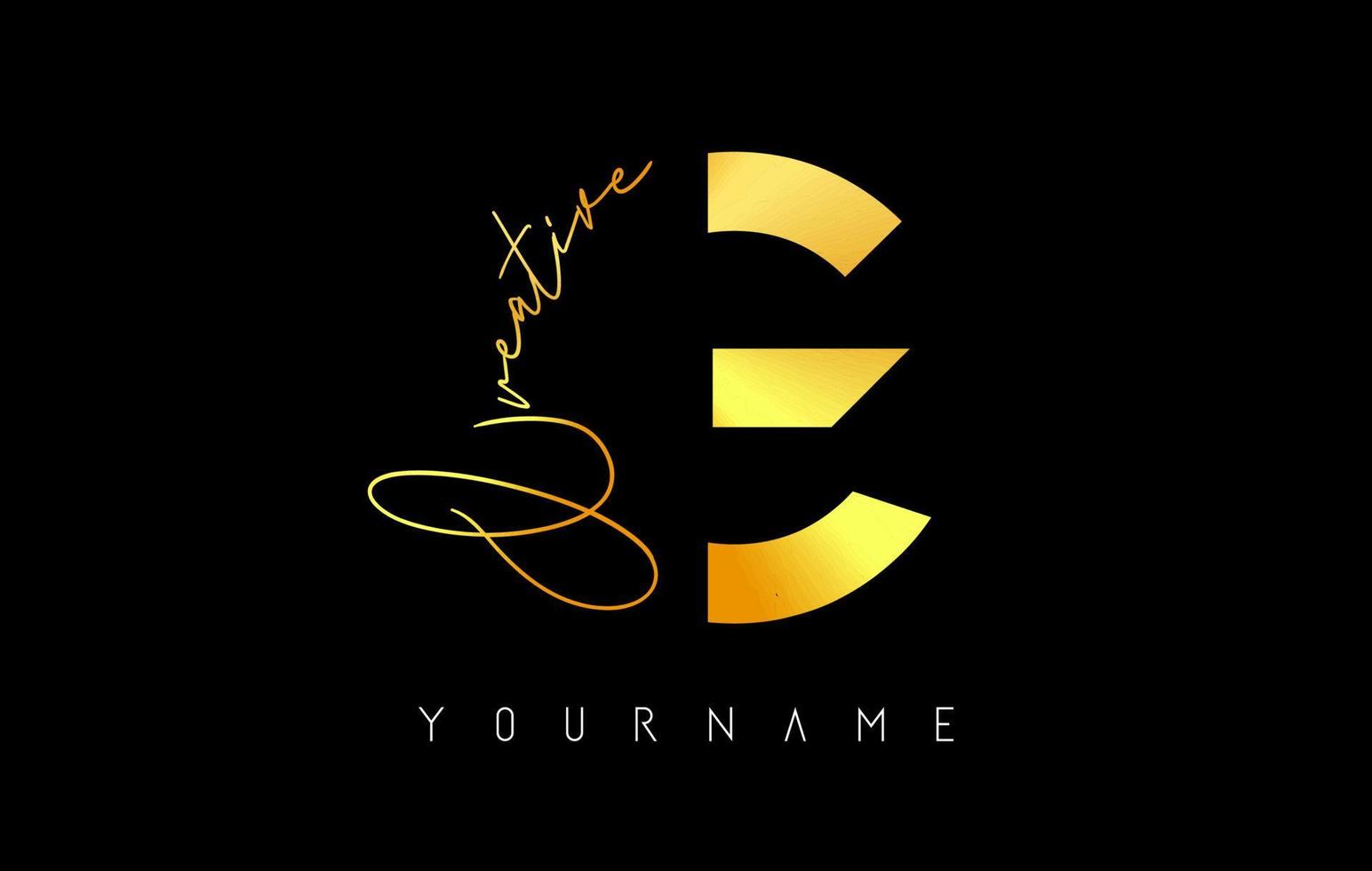 Creative golden G logo with cuts and handwritten text concept design. Letter with geometric design. vector