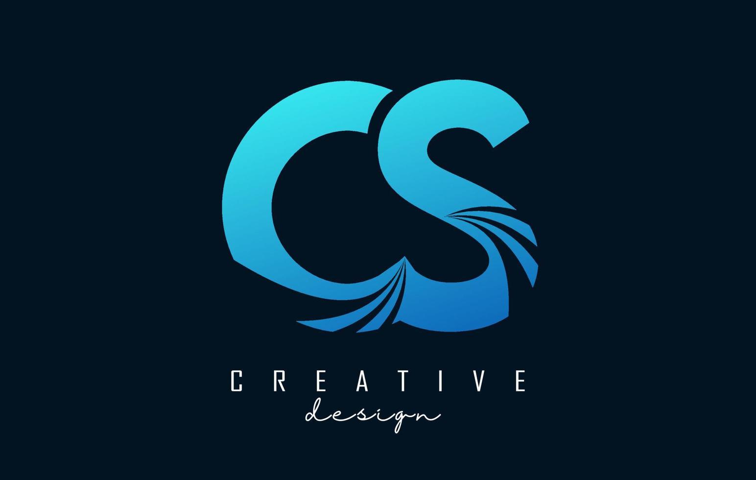 Creative blue letters CS c s logo with leading lines and road concept design. Letters with geometric design. vector