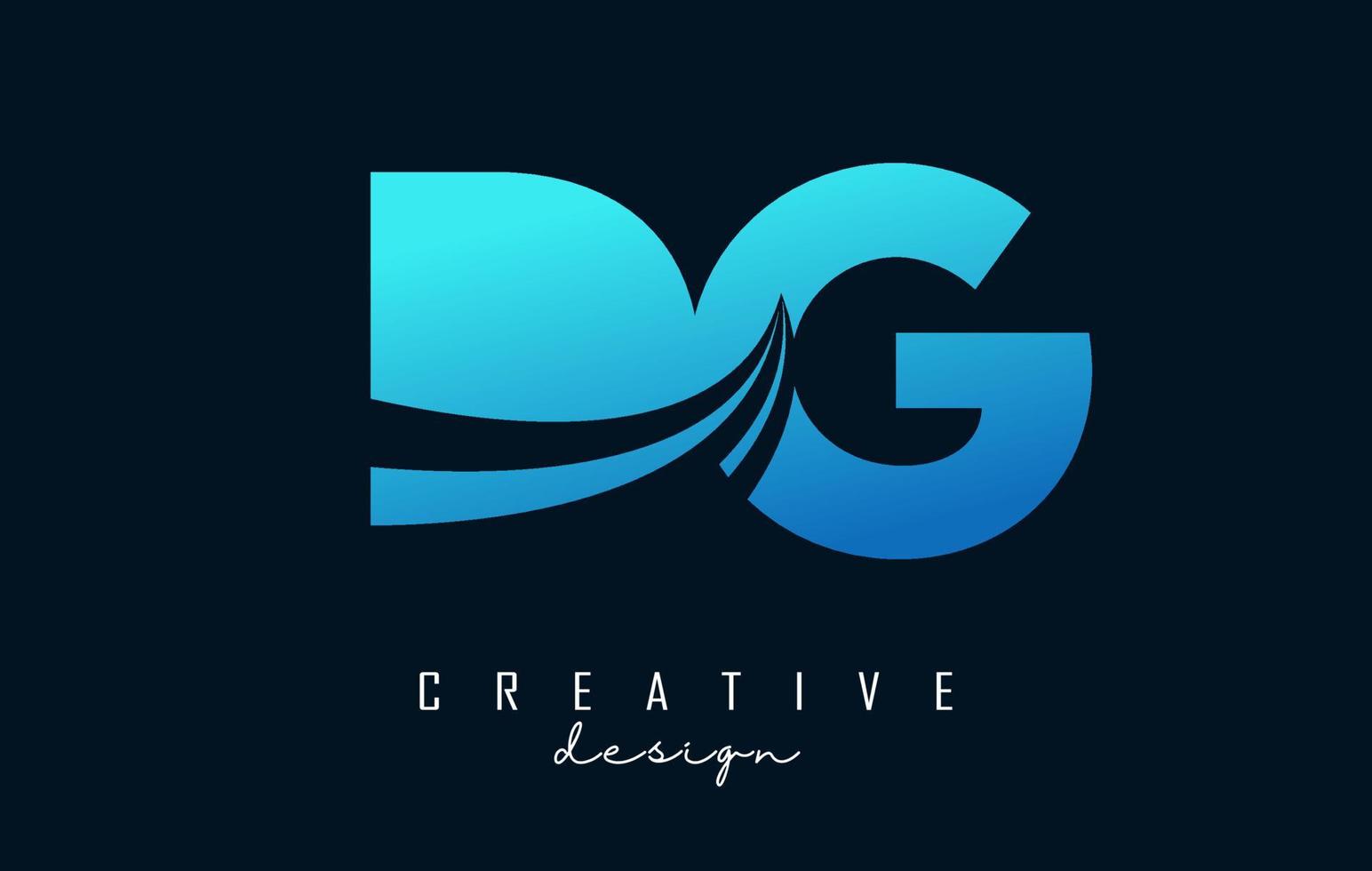 Creative blue letters Dg d g logo with leading lines and road concept design. Letters with geometric design. vector