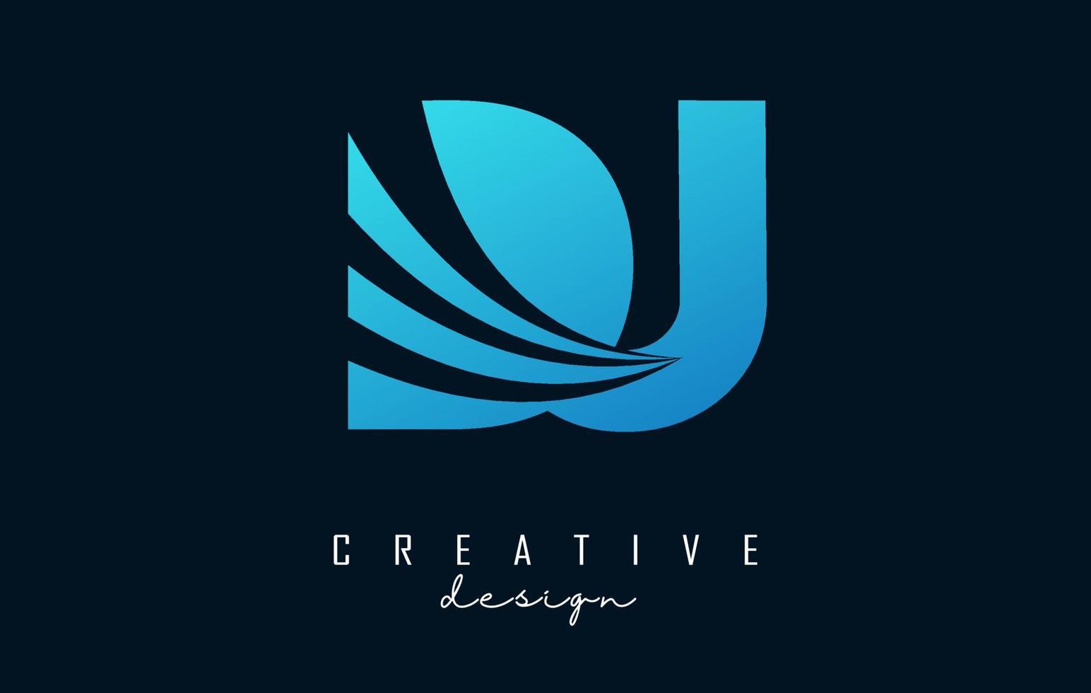 Creative blue letters Dj d j ogo with leading lines and road concept design. Letters with geometric design. vector