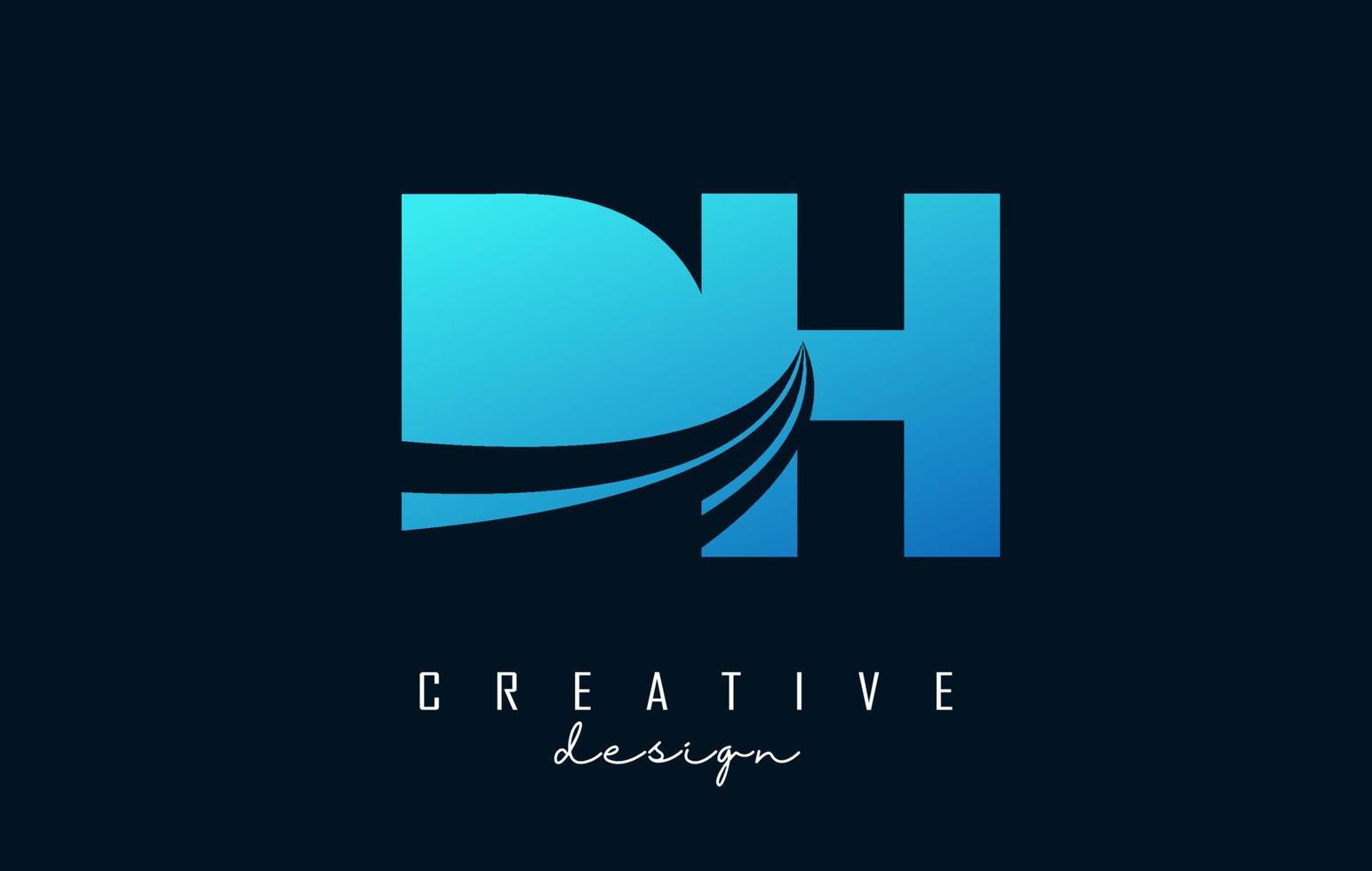 Creative blue letters Dh d h logo with leading lines and road concept design. Letters with geometric design. vector