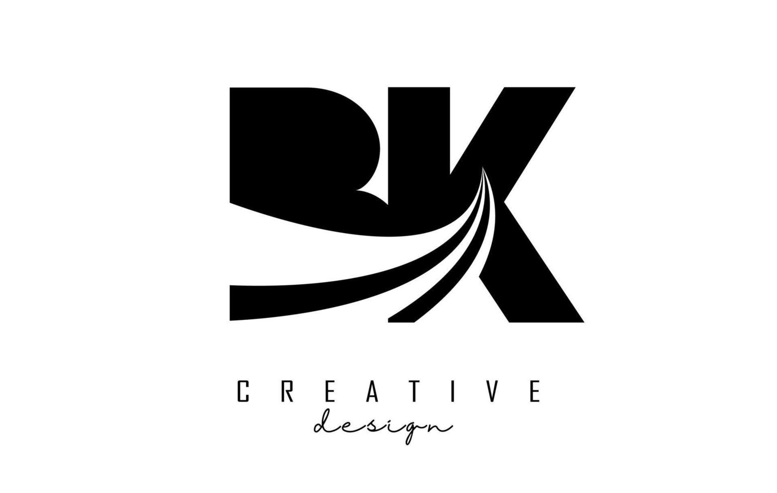 Creative black letters Bk b k logo with leading lines and road concept design. Letters with geometric design. vector