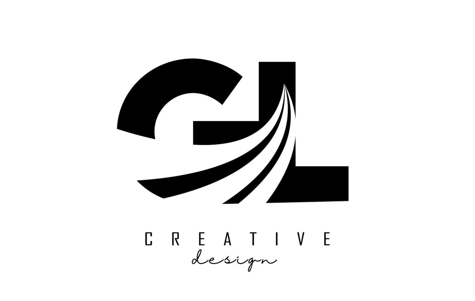 Creative black letters GL g l logo with leading lines and road concept design. Letters with geometric design. vector