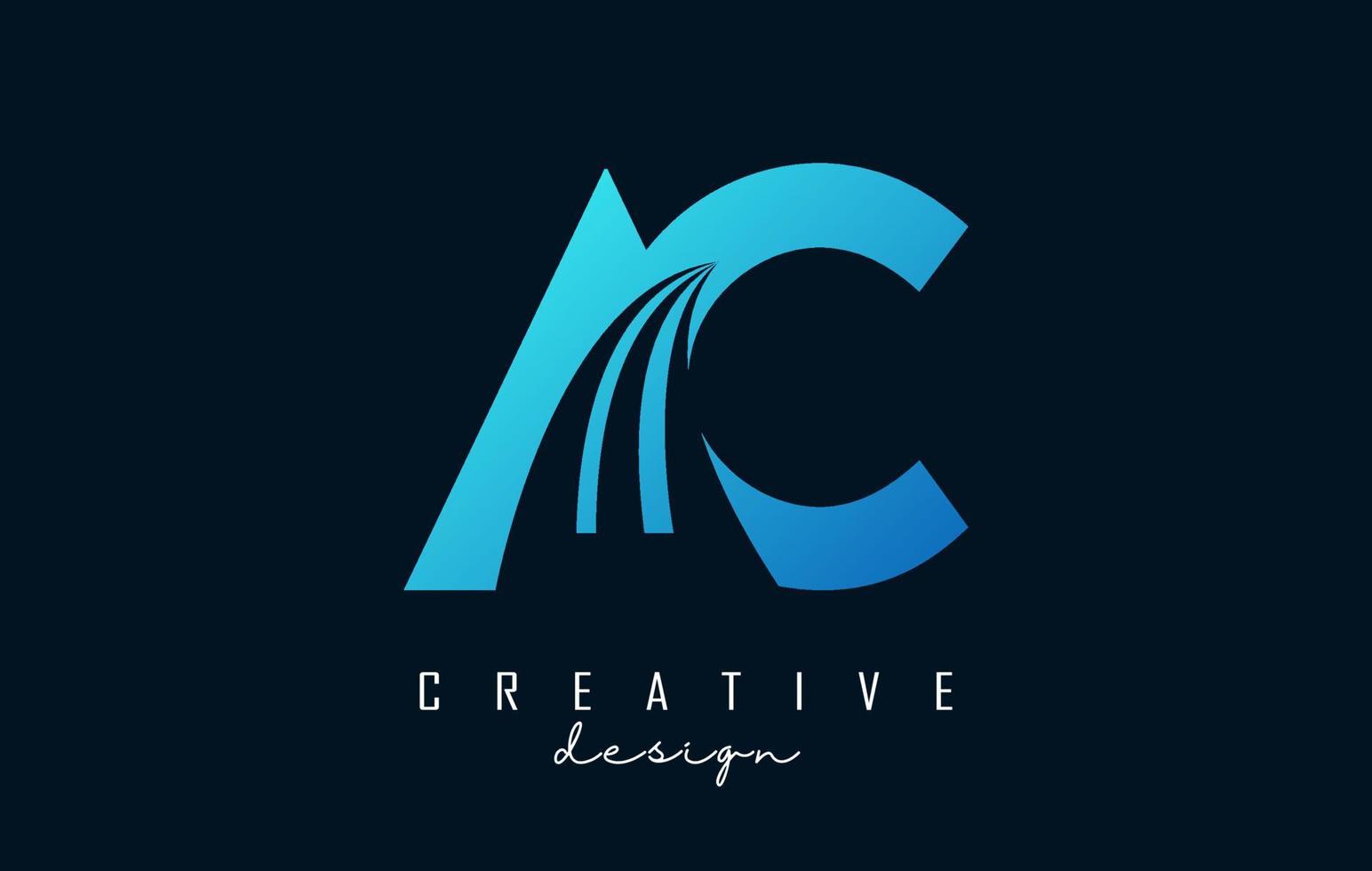 Creative blue letters AC a c logo with leading lines and road concept design. Letters with geometric design. vector