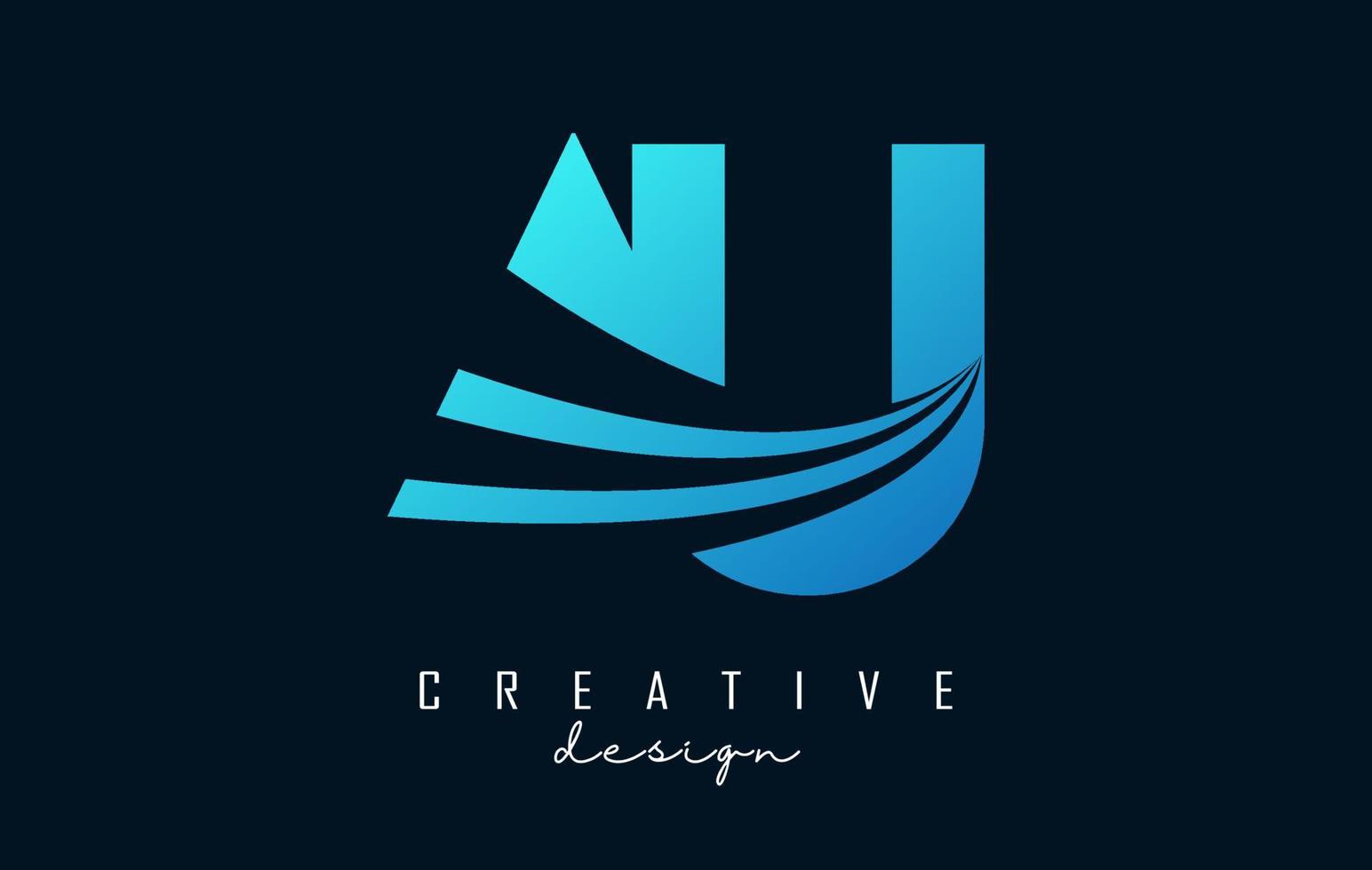Creative blue letters Au A u logo with leading lines and road concept design. Letters with geometric design. vector