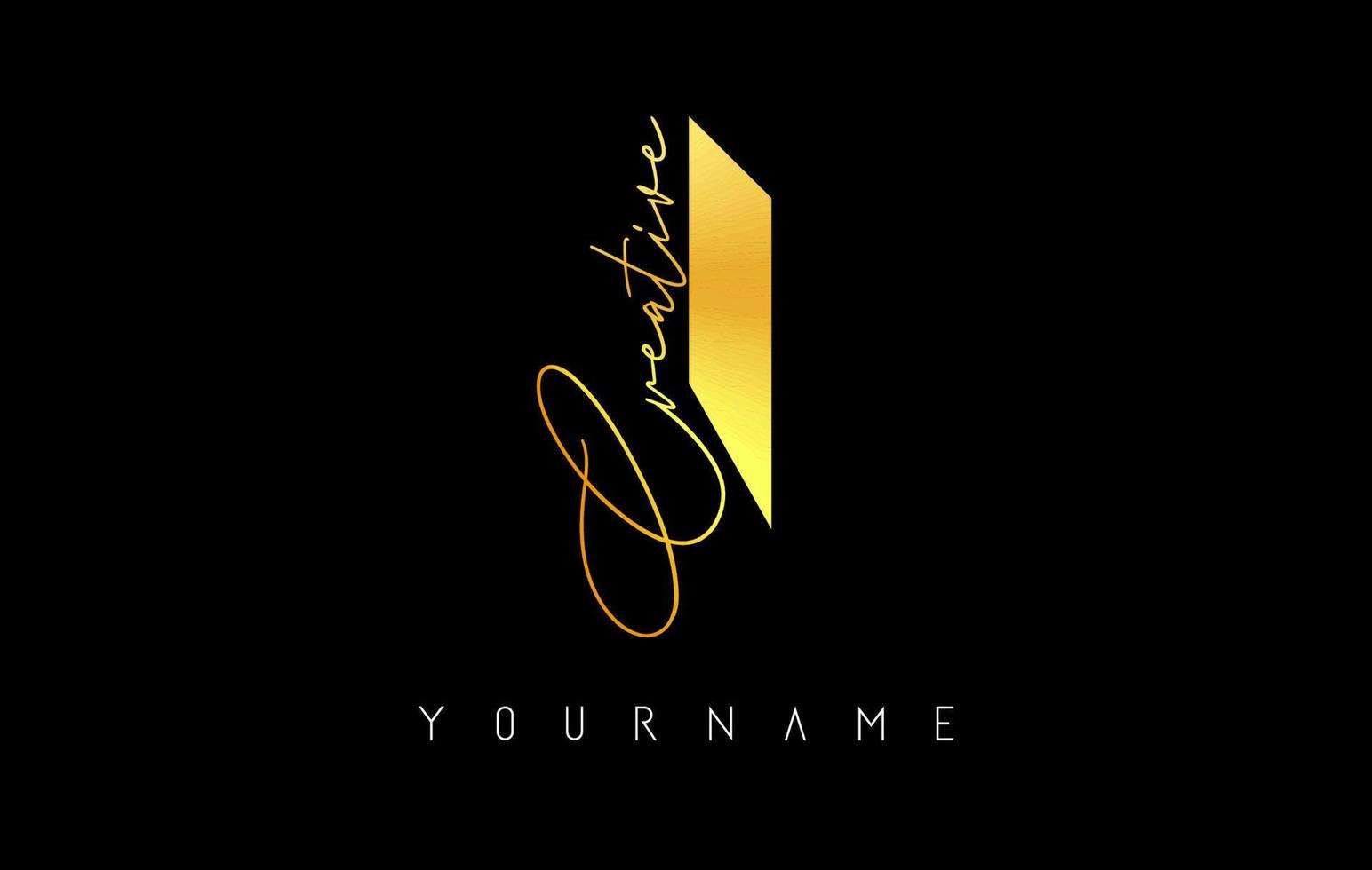 Creative golden I logo with cuts and handwritten text concept design. Letter with geometric design. vector