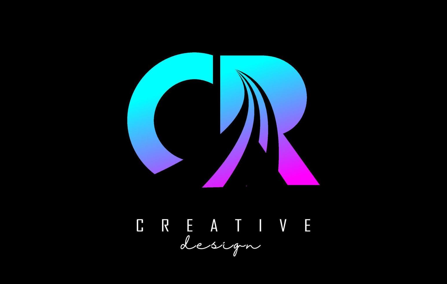 Creative black letters CR c r logo with leading lines and road concept design. Letters with geometric design. vector