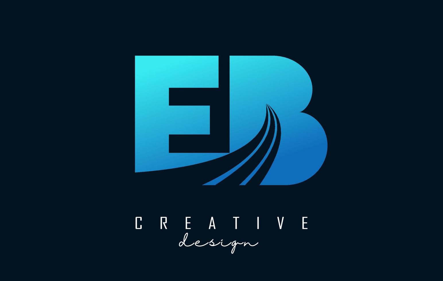 Creative blue letters EB e b logo with leading lines and road concept design. Letters with geometric design. vector