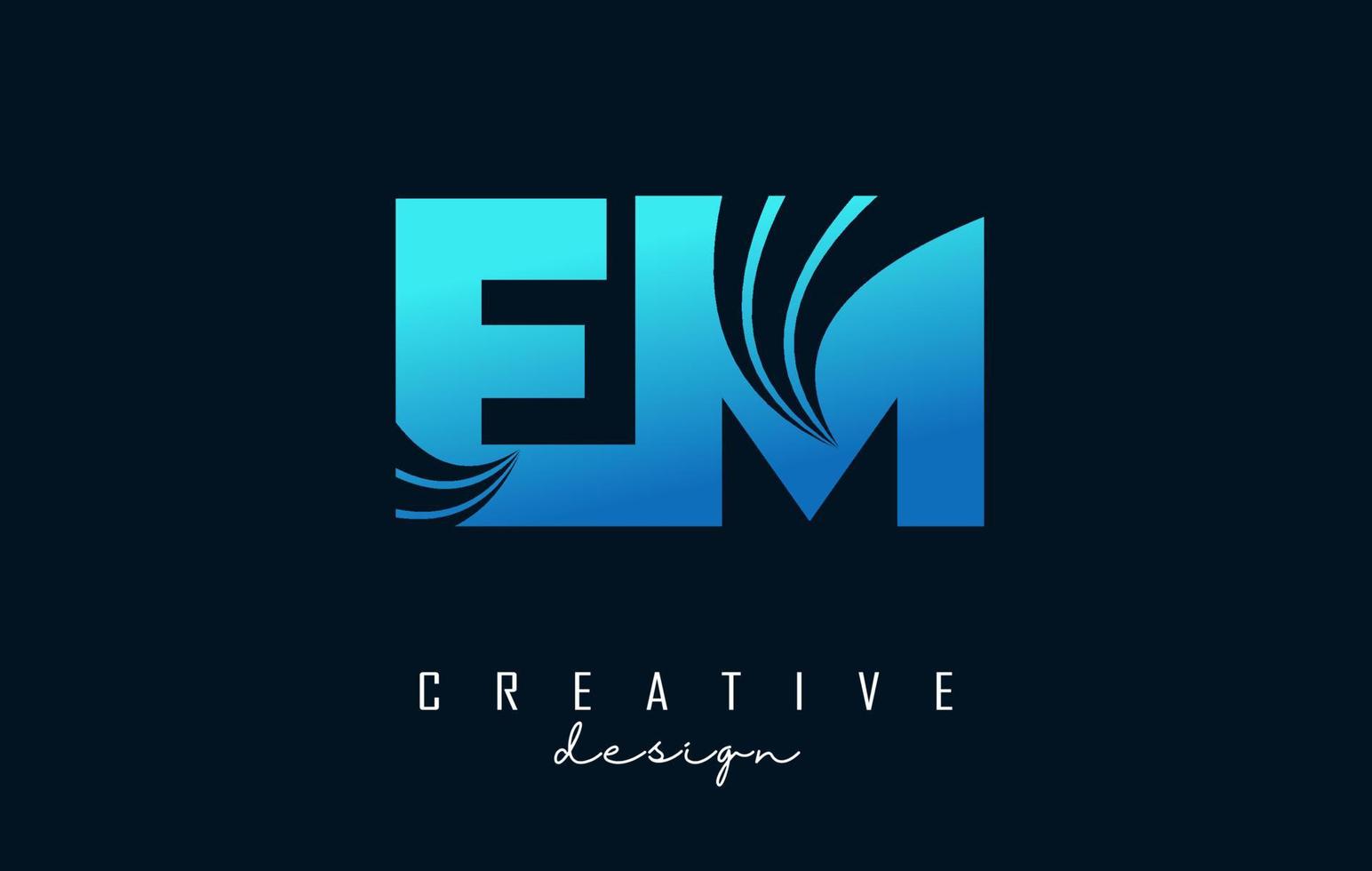 Creative blue letters EM e m logo with leading lines and road concept design. Letters with geometric design. vector