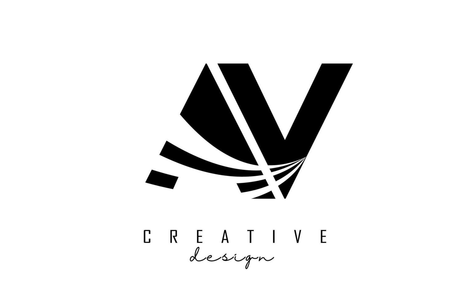 Creative black letters AV A V logo with leading lines and road concept design. Letters with geometric design. vector