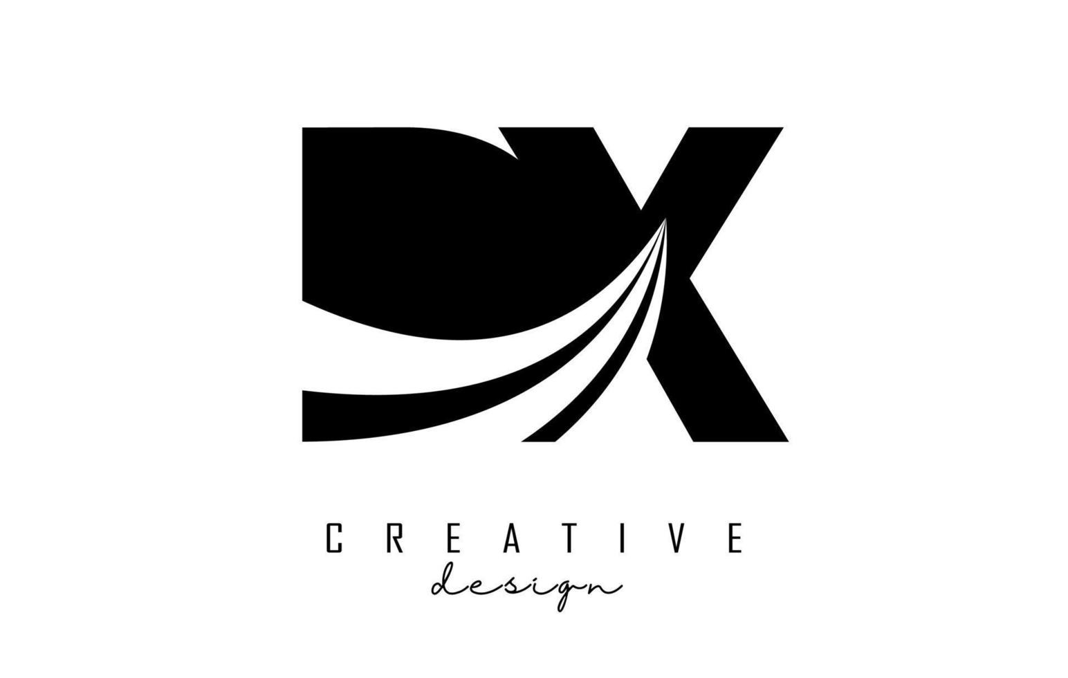 Creative black letters DX d x logo with leading lines and road concept design. Letters with geometric design. vector