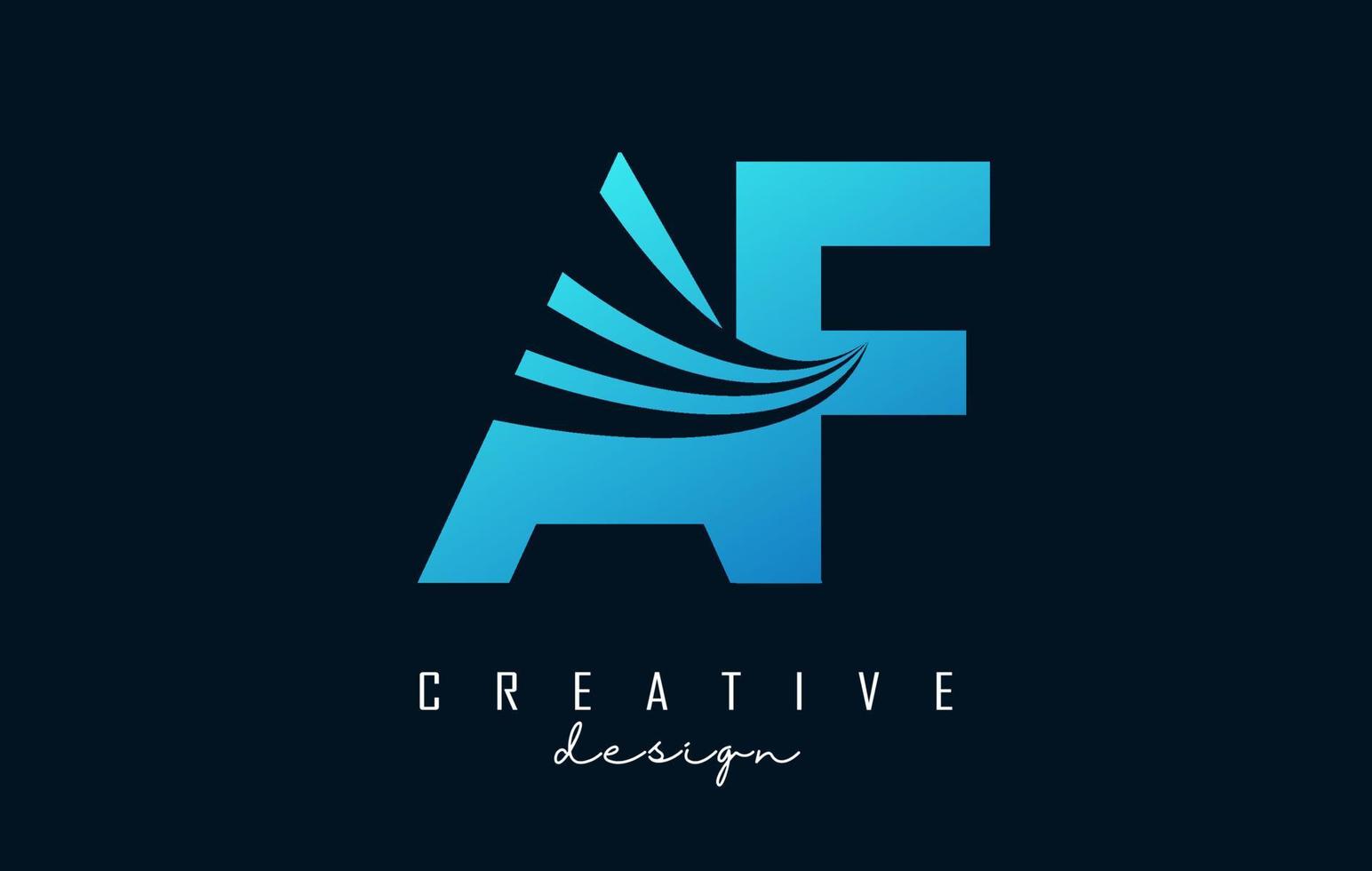 Creative blue letters Af a f logo with leading lines and road concept design. Letters with geometric design. vector