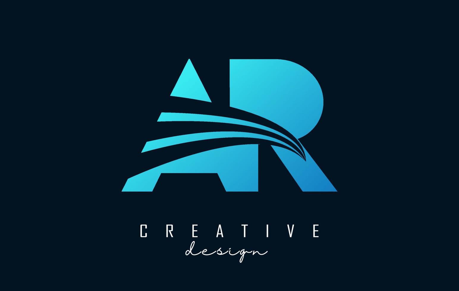 logotipo de letras azules creativas ar ar con líneas principales y diseño de concepto de carretera. letras con diseño geométrico. vector
