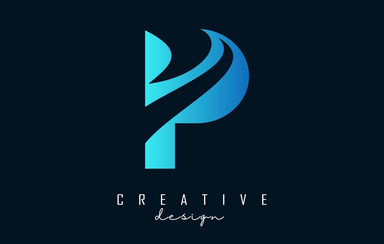 logotipo de letra p con diseño de espacio negativo y cortes de ondas creativas. carta con diseño geométrico. vector