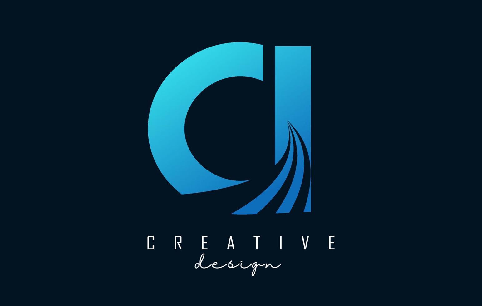 Logotipo creativo de letras azules ci ci con líneas principales y diseño de concepto de carretera. letras con diseño geométrico. vector