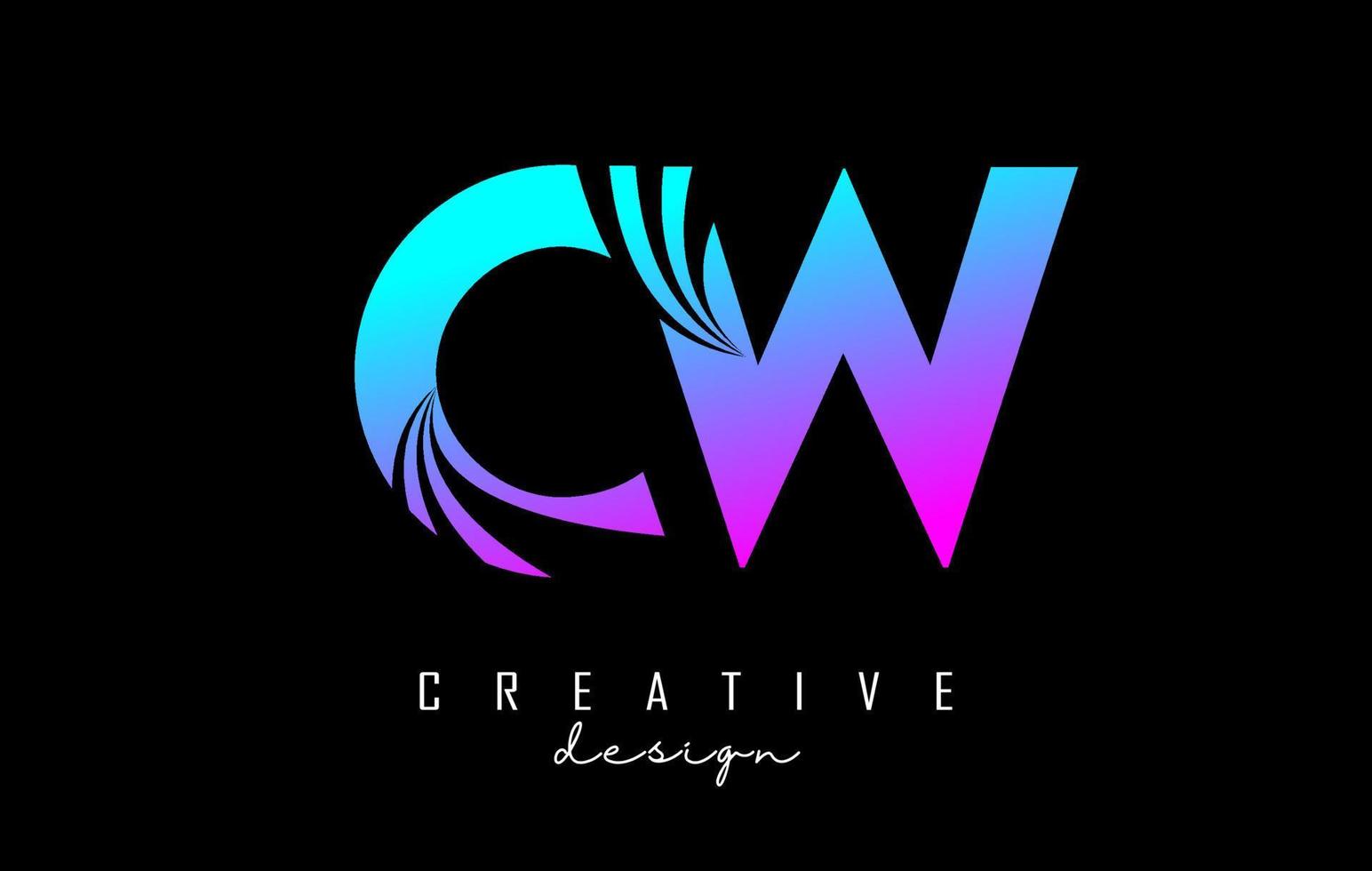Creative colorful letters Cw c w logo with leading lines and road concept design. Letters with geometric design. vector