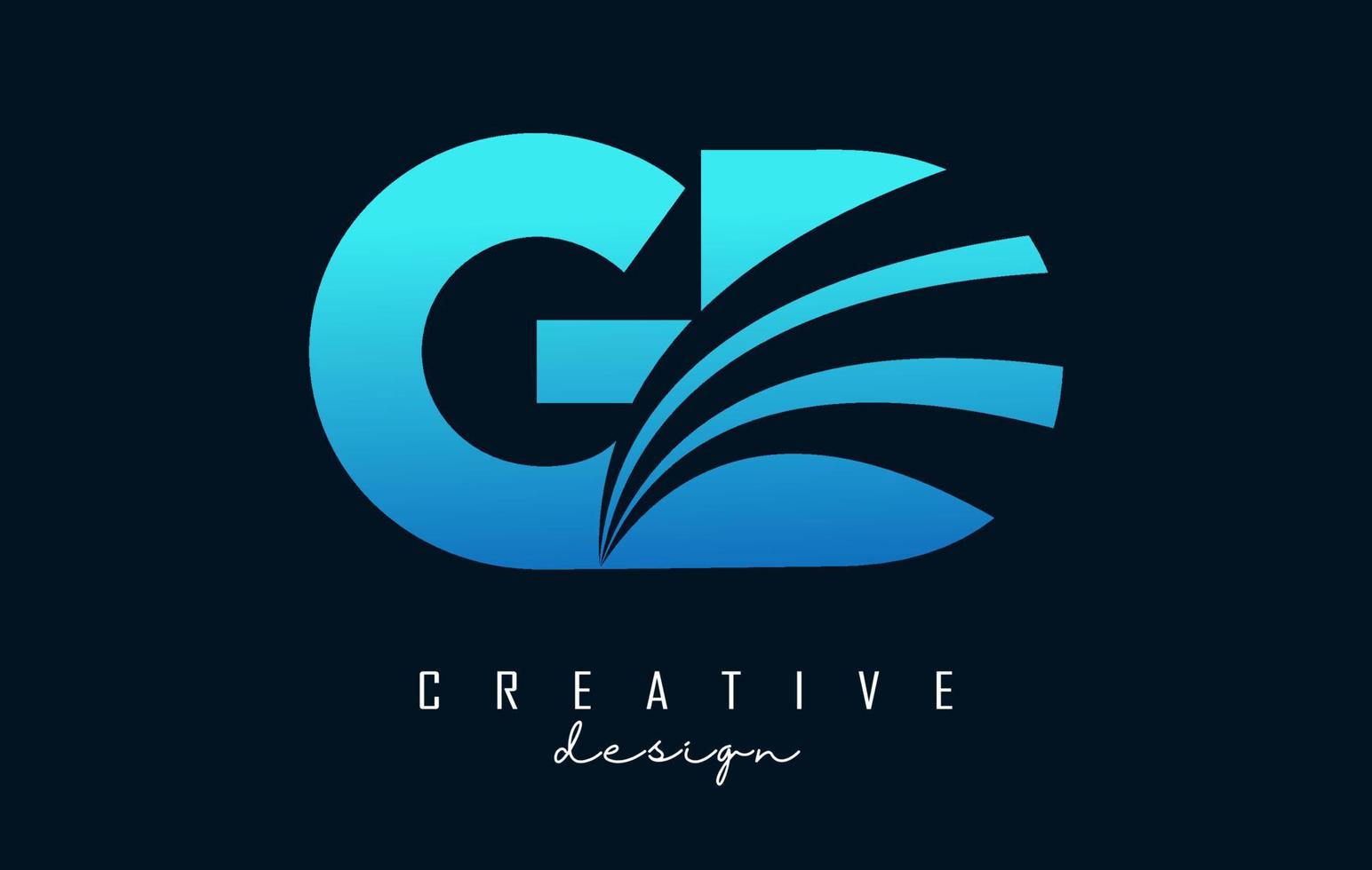 Logotipo de letras azules creativas gd gd con líneas principales y diseño de concepto de carretera. letras con diseño geométrico. vector