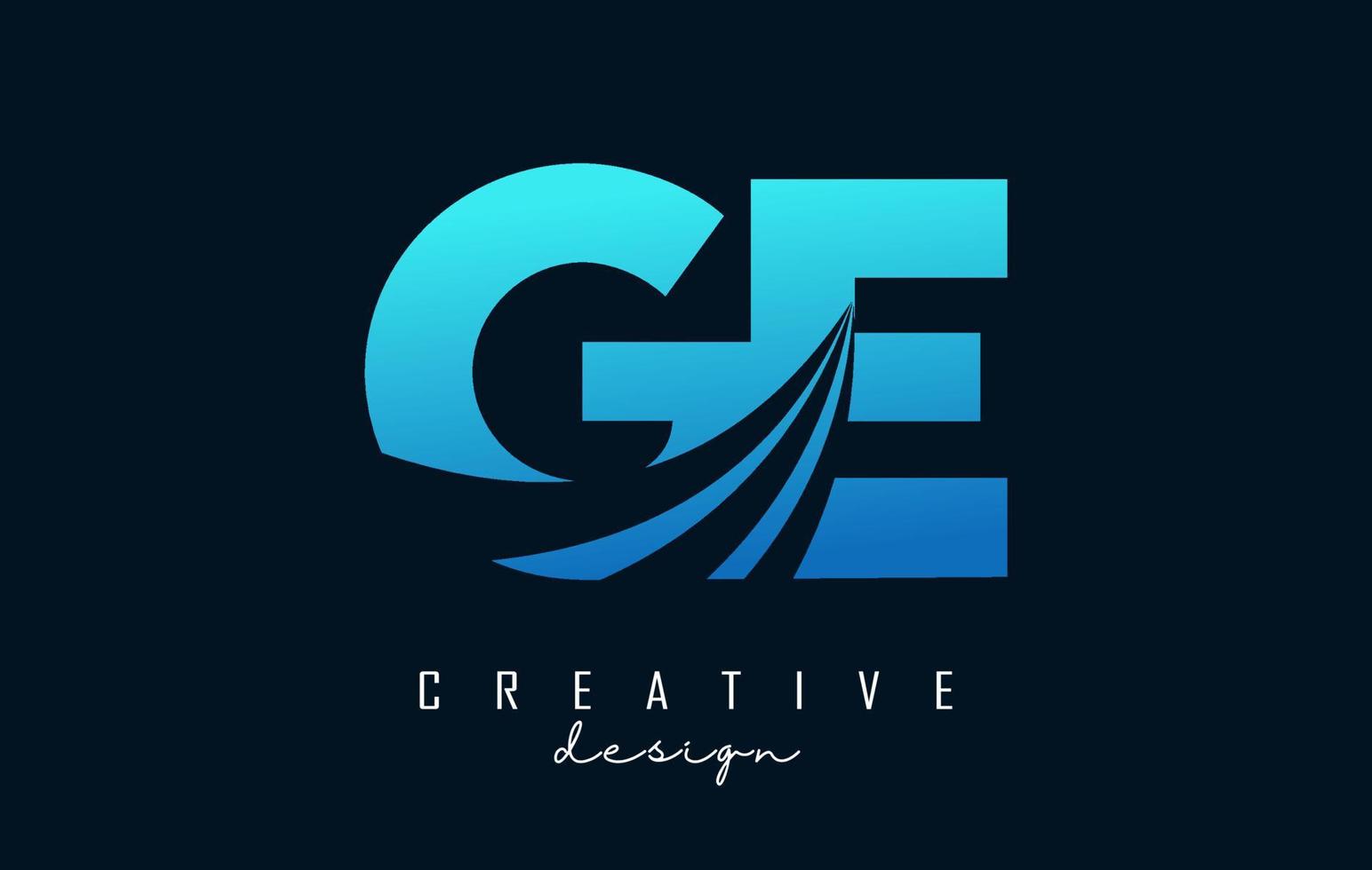 Creative blue letters GE g e logo with leading lines and road concept design. Letters with geometric design. vector