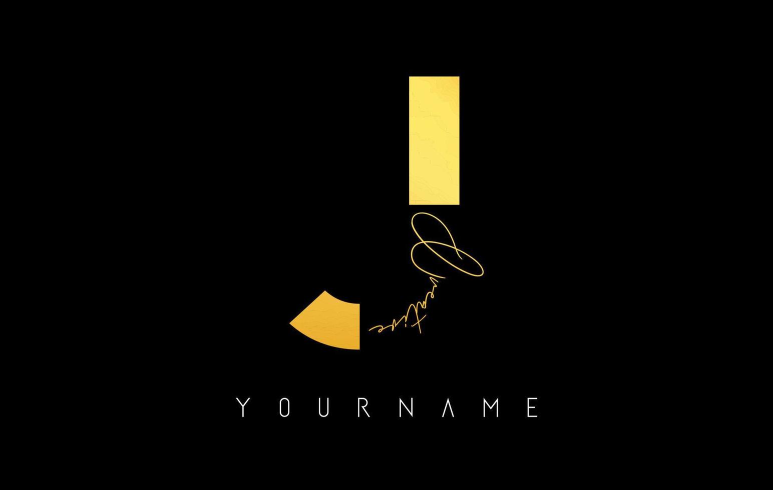Creative golden J logo with cuts and handwritten text concept design. Letter with geometric design. vector