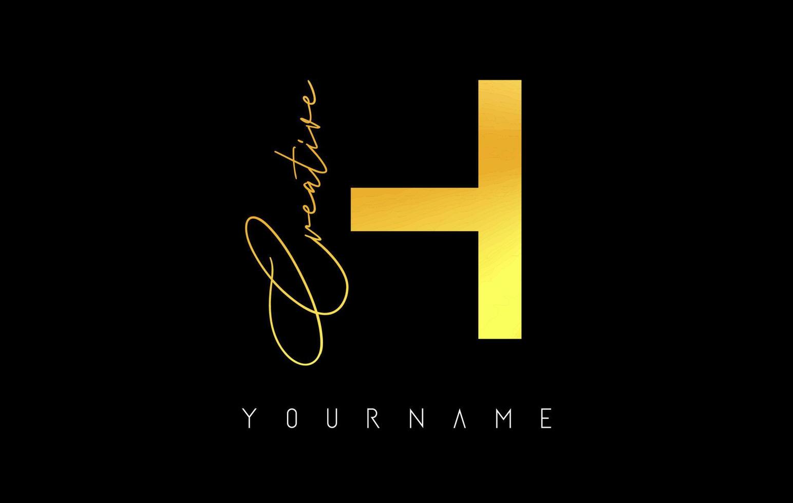 Creative golden H logo with cuts and handwritten text concept design. Letter with geometric design. vector