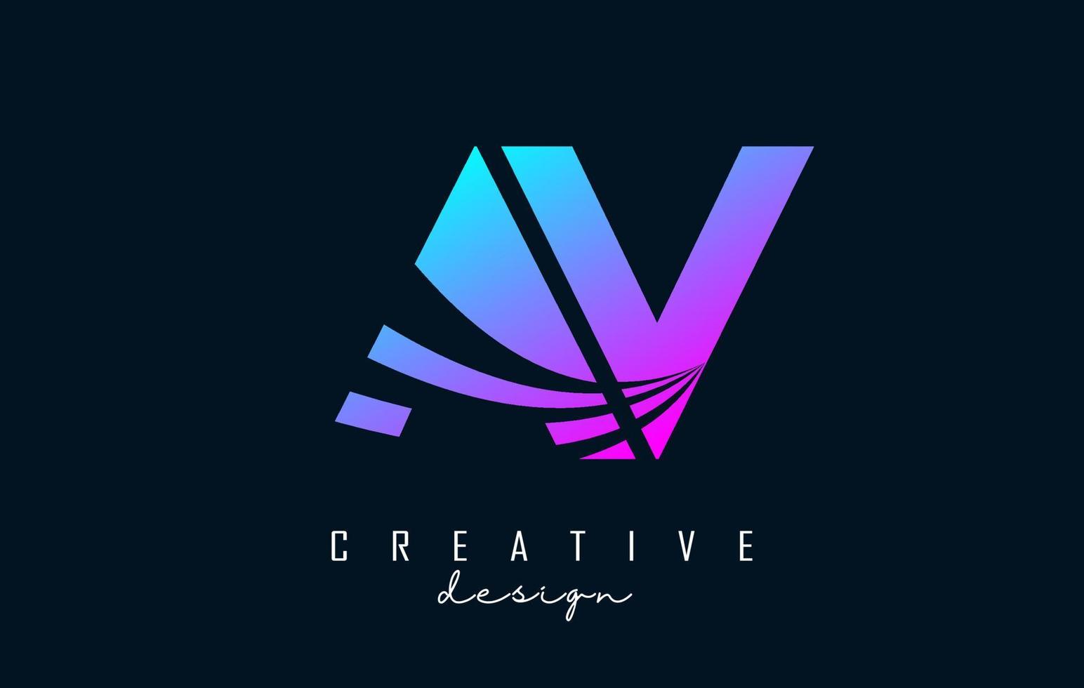 Creative colorful letters AV A V logo with leading lines and road concept design. Letters with geometric design. vector