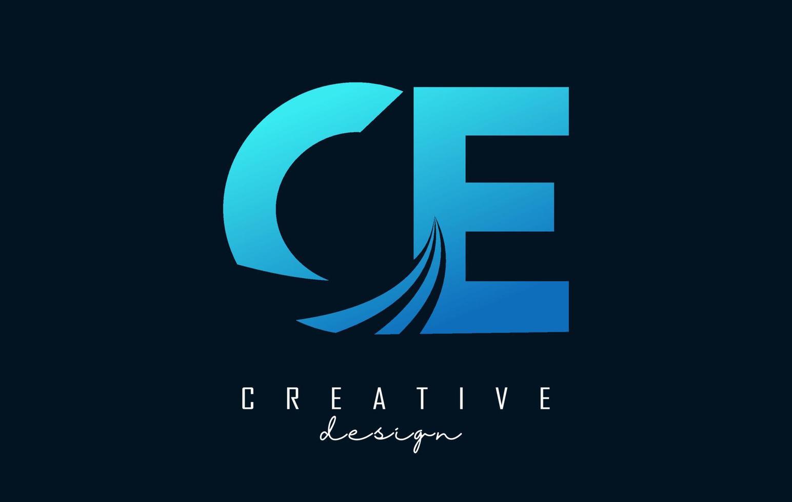 Creative blue letters CE c elogo with leading lines and road concept design. Letters with geometric design. vector