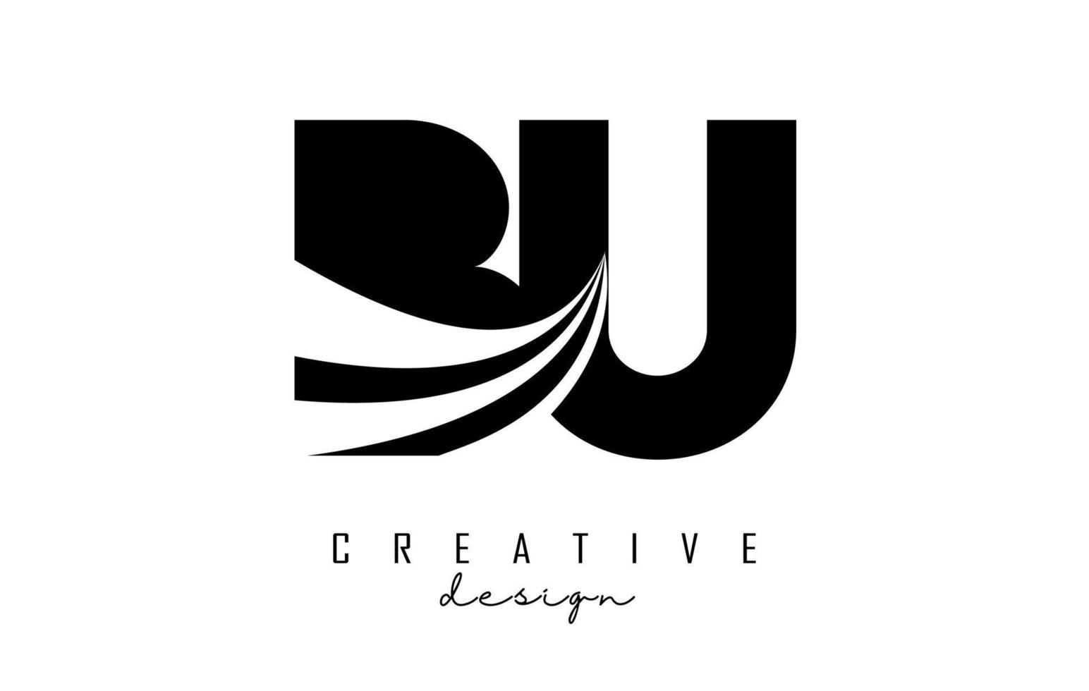 Creative black letters BU b u logo with leading lines and road concept design. Letters with geometric design. vector