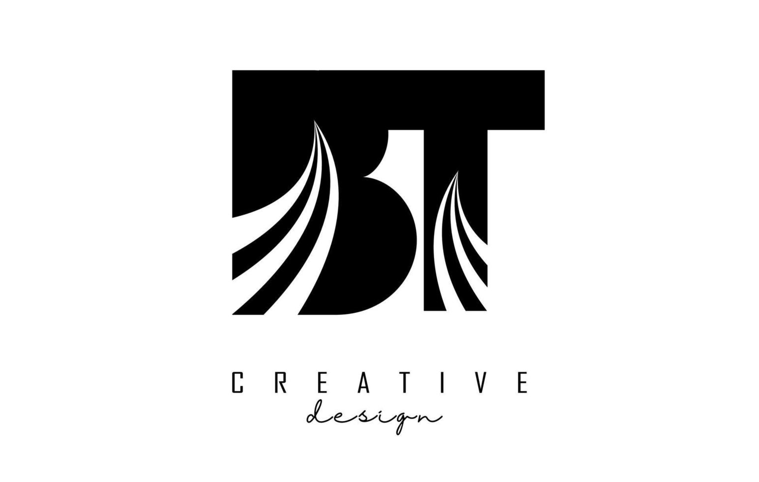 Creative black letters BT b t logo with leading lines and road concept design. Letters with geometric design. vector