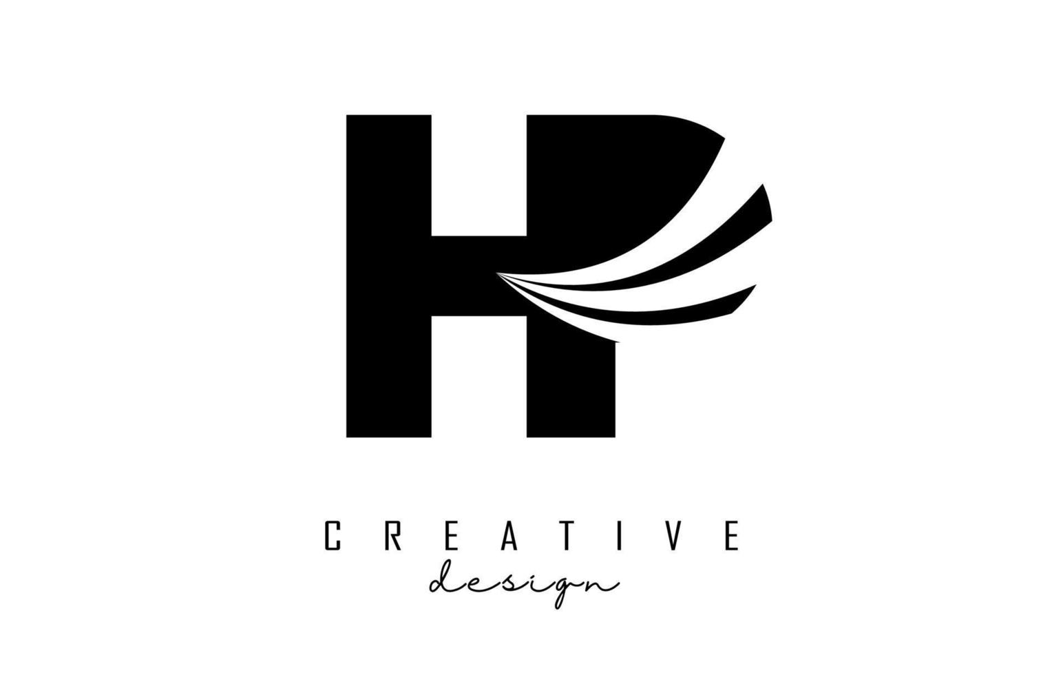 Creative black letters HP h p logo with leading lines and road concept design. Letters with geometric design. vector