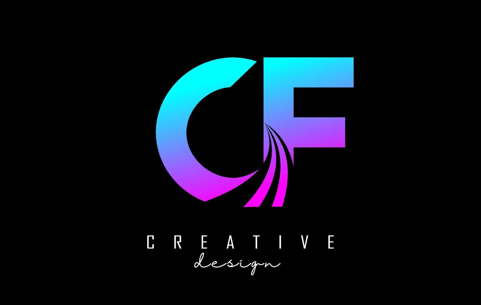 Creative colorful letters CF c f logo with leading lines and road concept design. Letters with geometric design. vector