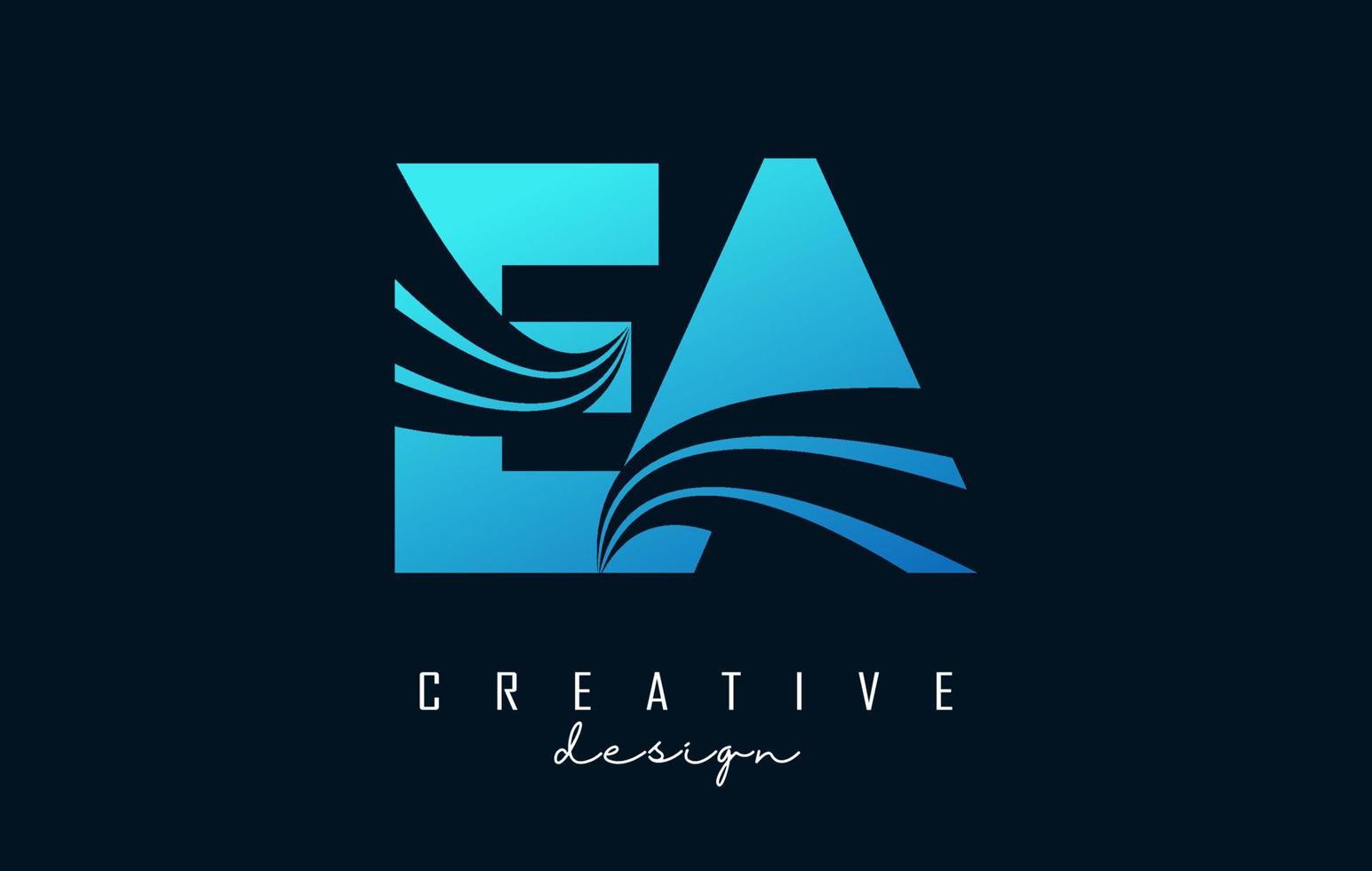 Creative blue letters EA e a logo with leading lines and road concept design. Letters with geometric design. vector