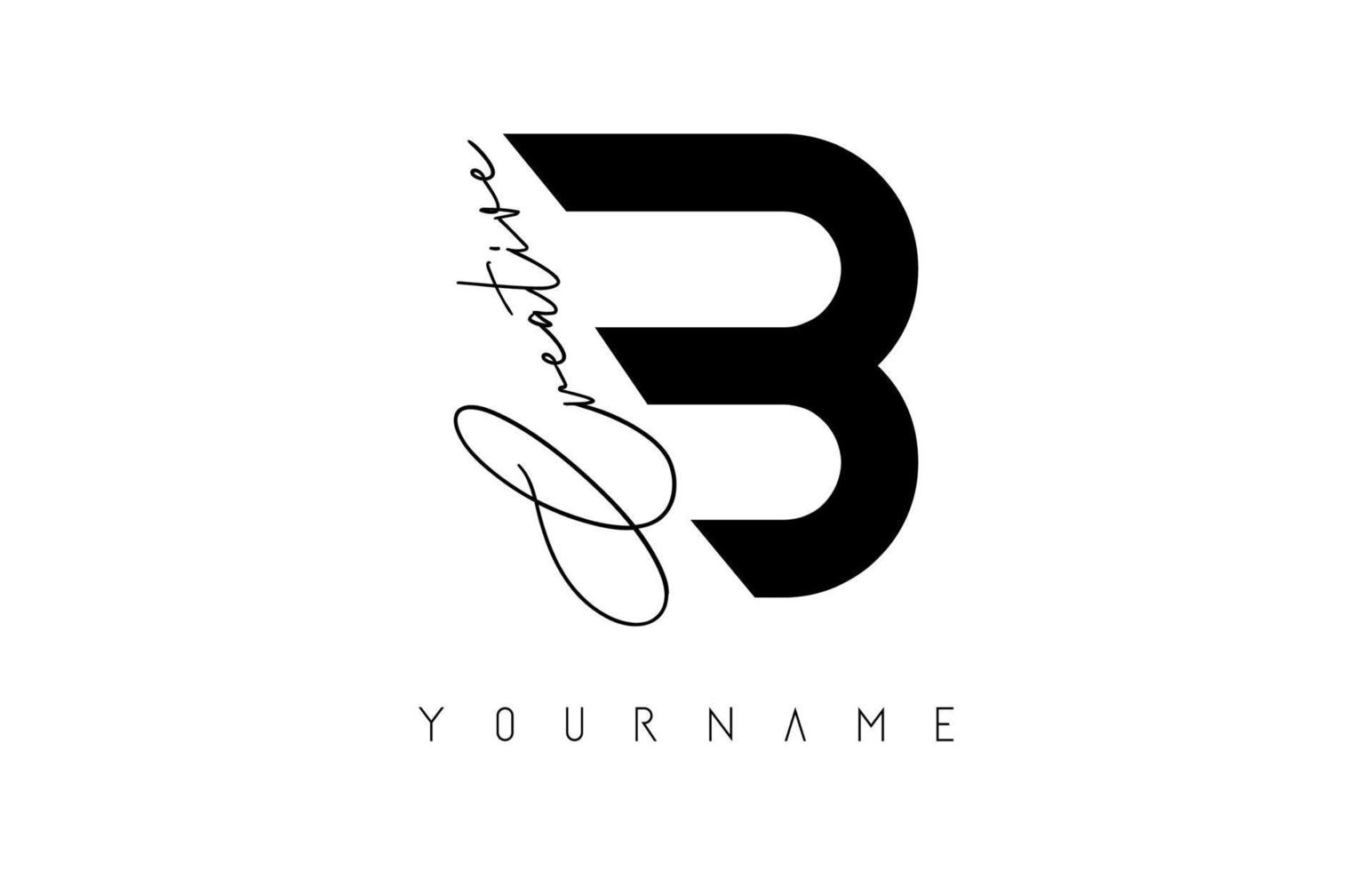 Creative B logo with cuts and handwritten text concept design. Letter with geometric design. vector