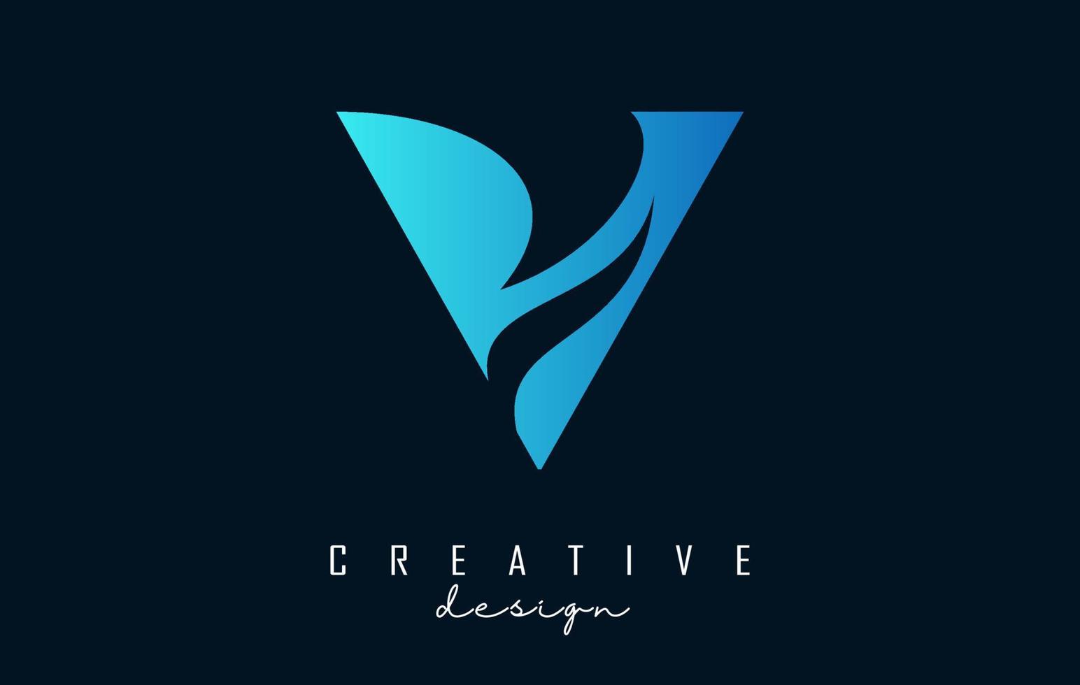 logotipo de letra v con diseño de espacio negativo y cortes de ondas creativas. carta con diseño geométrico. vector