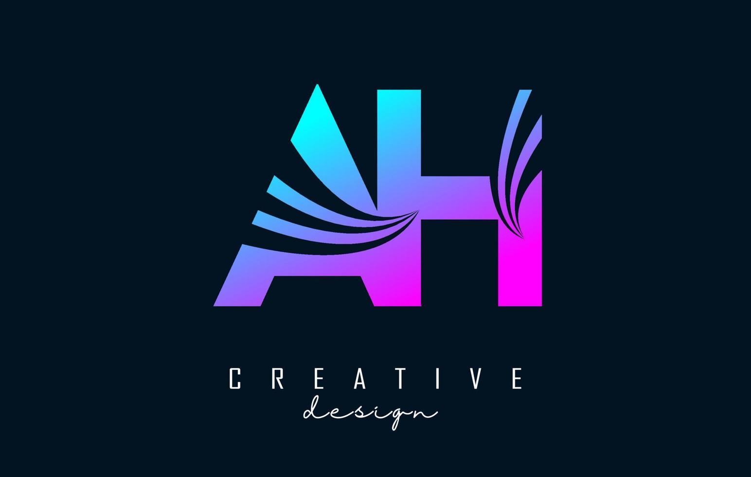 Creative colorful letters AH A H logo with leading lines and road concept design. Letters with geometric design. vector