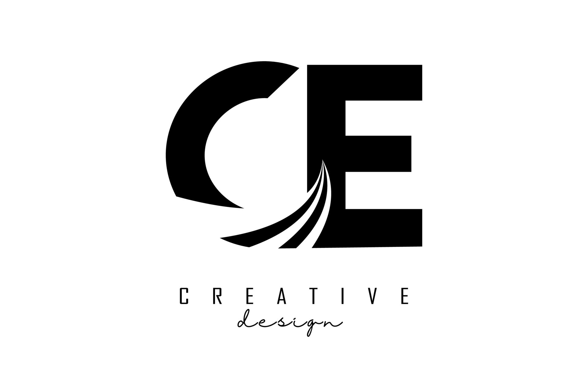 Creative black letters CE c elogo with leading lines and road concept ...