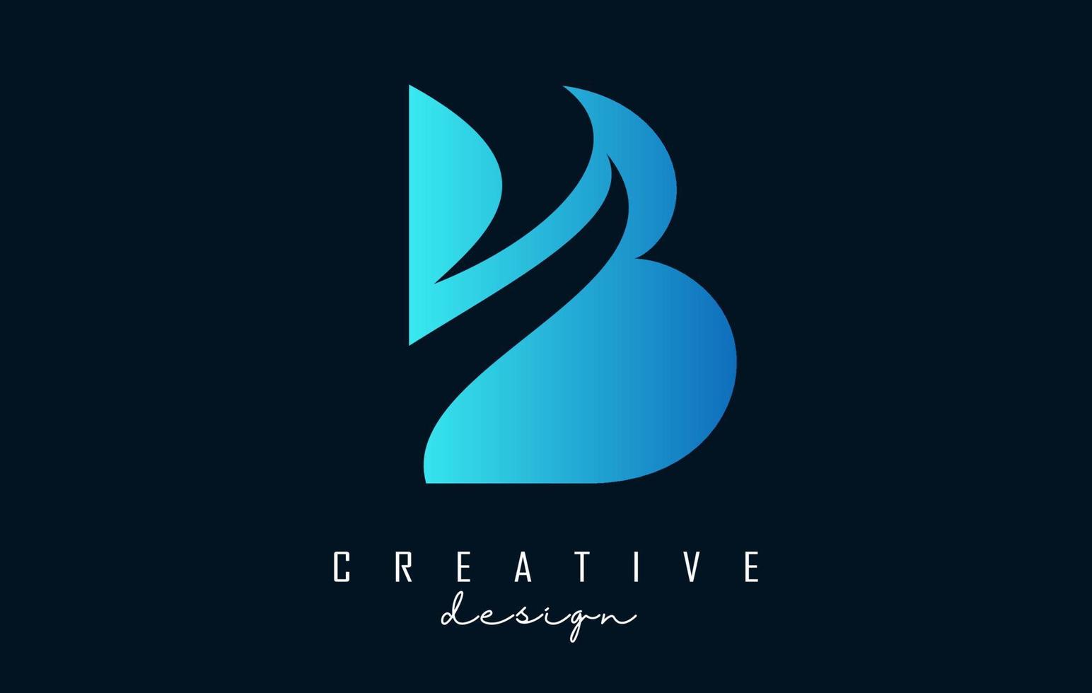 Letter B logo with negative space design and creative wave cuts. Letter with geometric design. vector