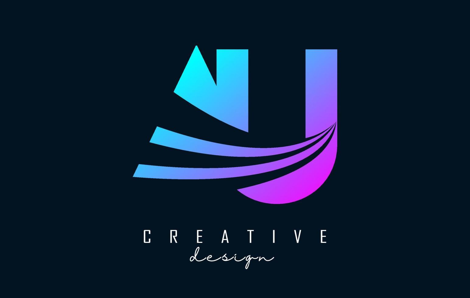 Creative colorful letters Au A u logo with leading lines and road concept design. Letters with geometric design. vector