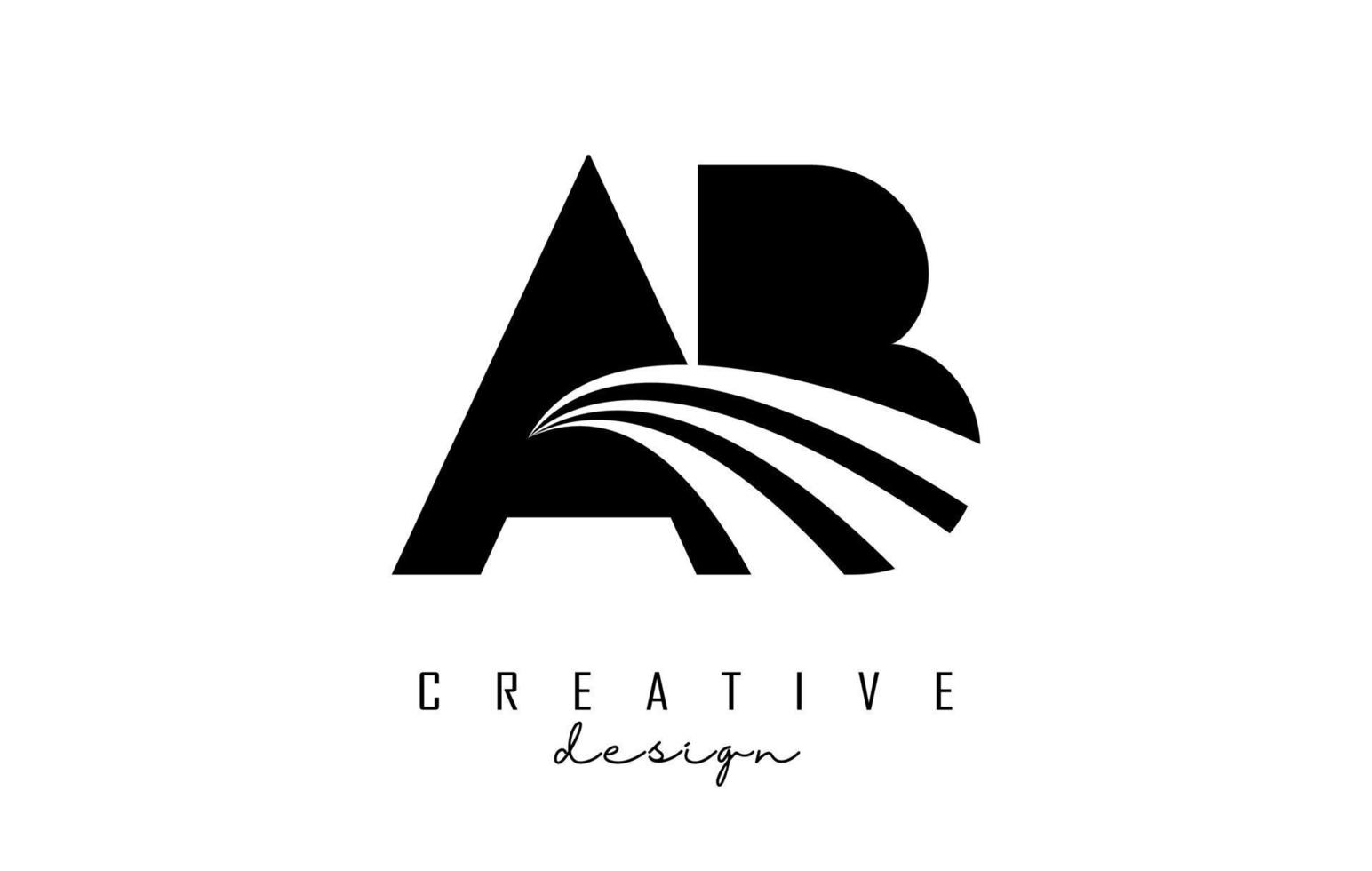 Creative black letters AB a b logo with leading lines and road concept design. Letters AB with geometric design. vector