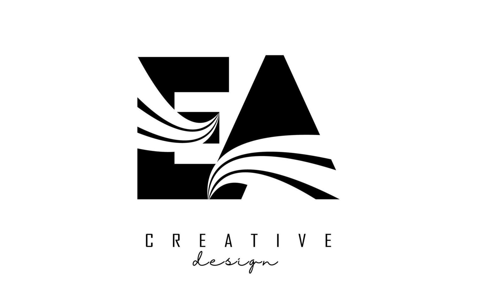 Creative black letters EA e a logo with leading lines and road concept design. Letters with geometric design. vector