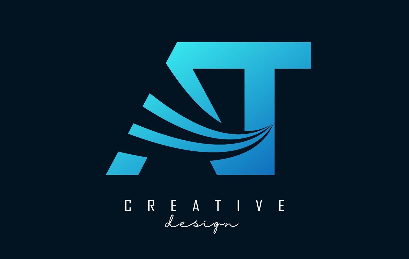 Creative blue letters AT A T logo with leading lines and road concept design. Letters with geometric design. vector